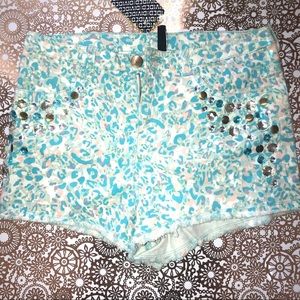 Blue and pink cheetah print shorts